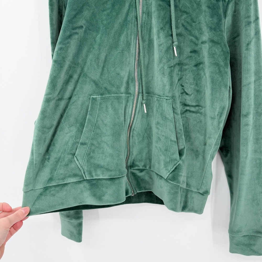 PINK Victoria's Secret Velour Full Zip Hoodie‎ Green Logo L Y2K 2000s Aesthetic - Picture 6 of 8